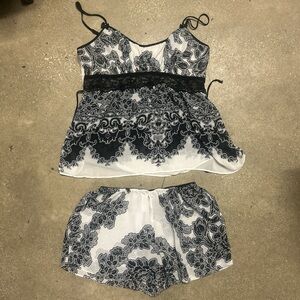 Black and White Lace Trim Pajama Set